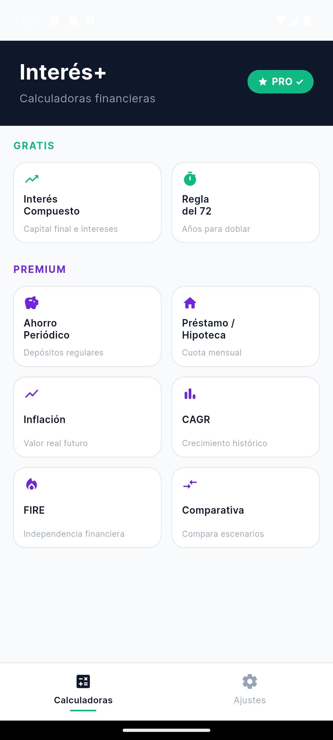Pantalla de inicio de Interés+